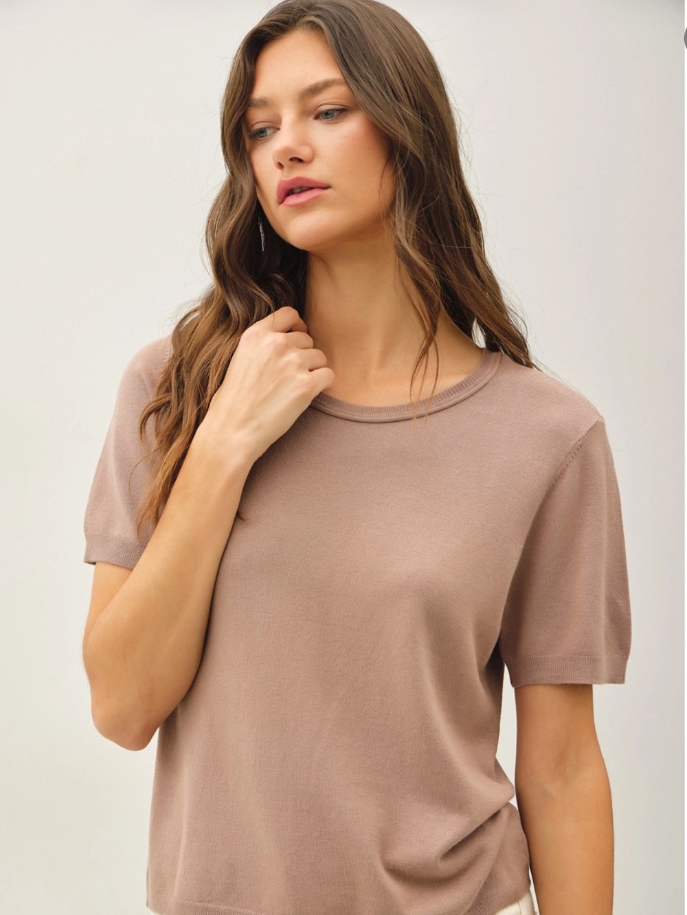 BE COOL Short Sleeve Crewneck Top - Taupe